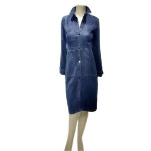 👜👠 ANN TAYLOR Dark Wash Stretch‎ Denim Shirt Dress | Button-Front Midi Sz 0